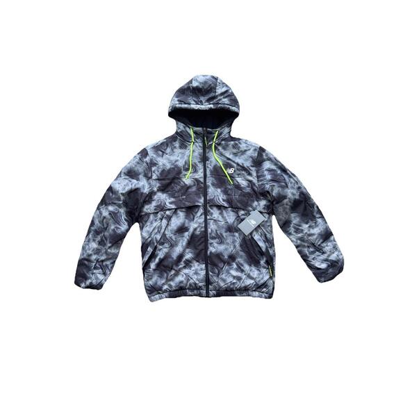 New Balance Other - New Balance Men's Small Hooded Puffer Jacket Gray Swirl NWT Wind Water Resistant